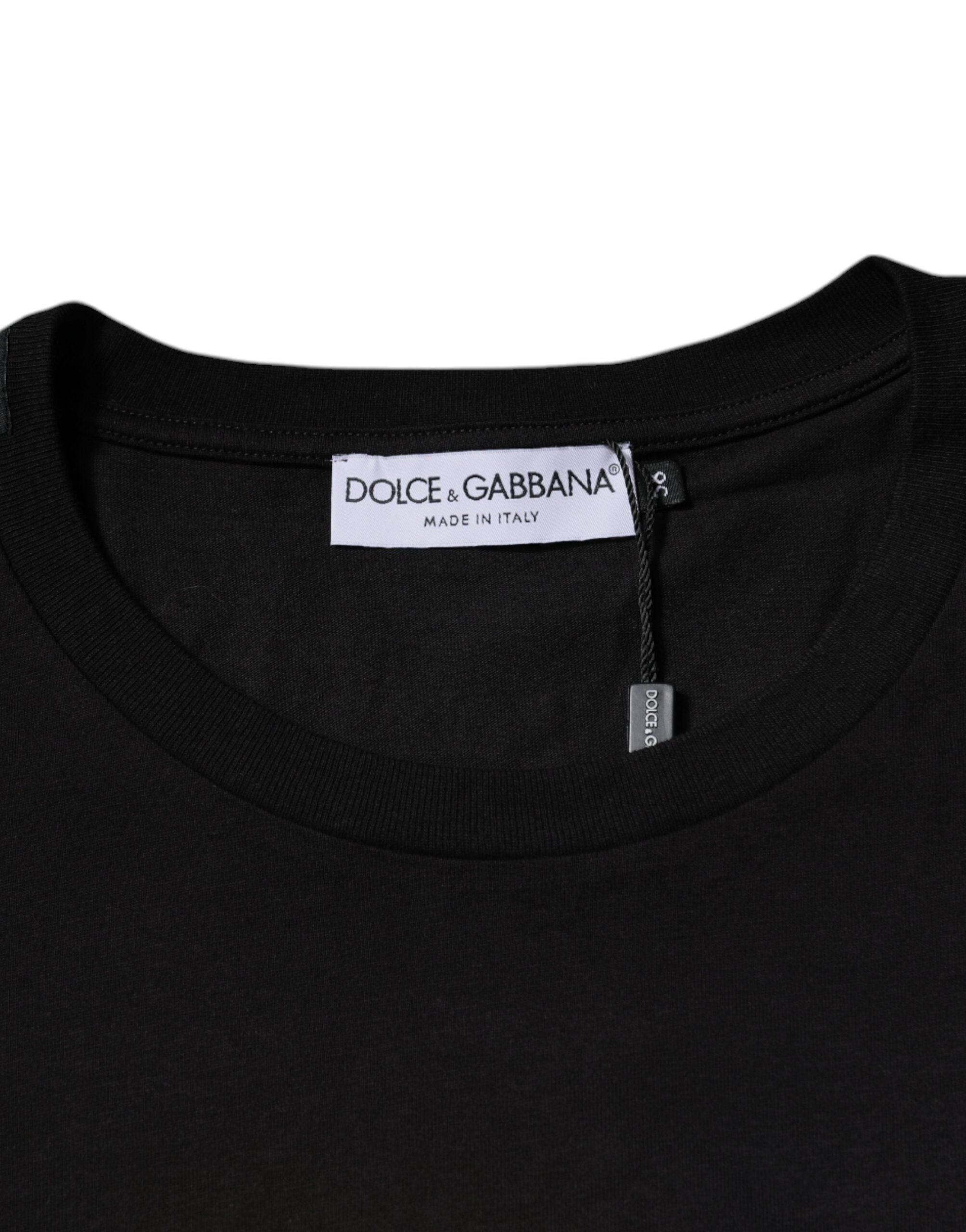 Dolce &amp; Gabbana – Schwarzes Baumwoll-T-Shirt mit Rundhalsausschnitt und Logo-Print
