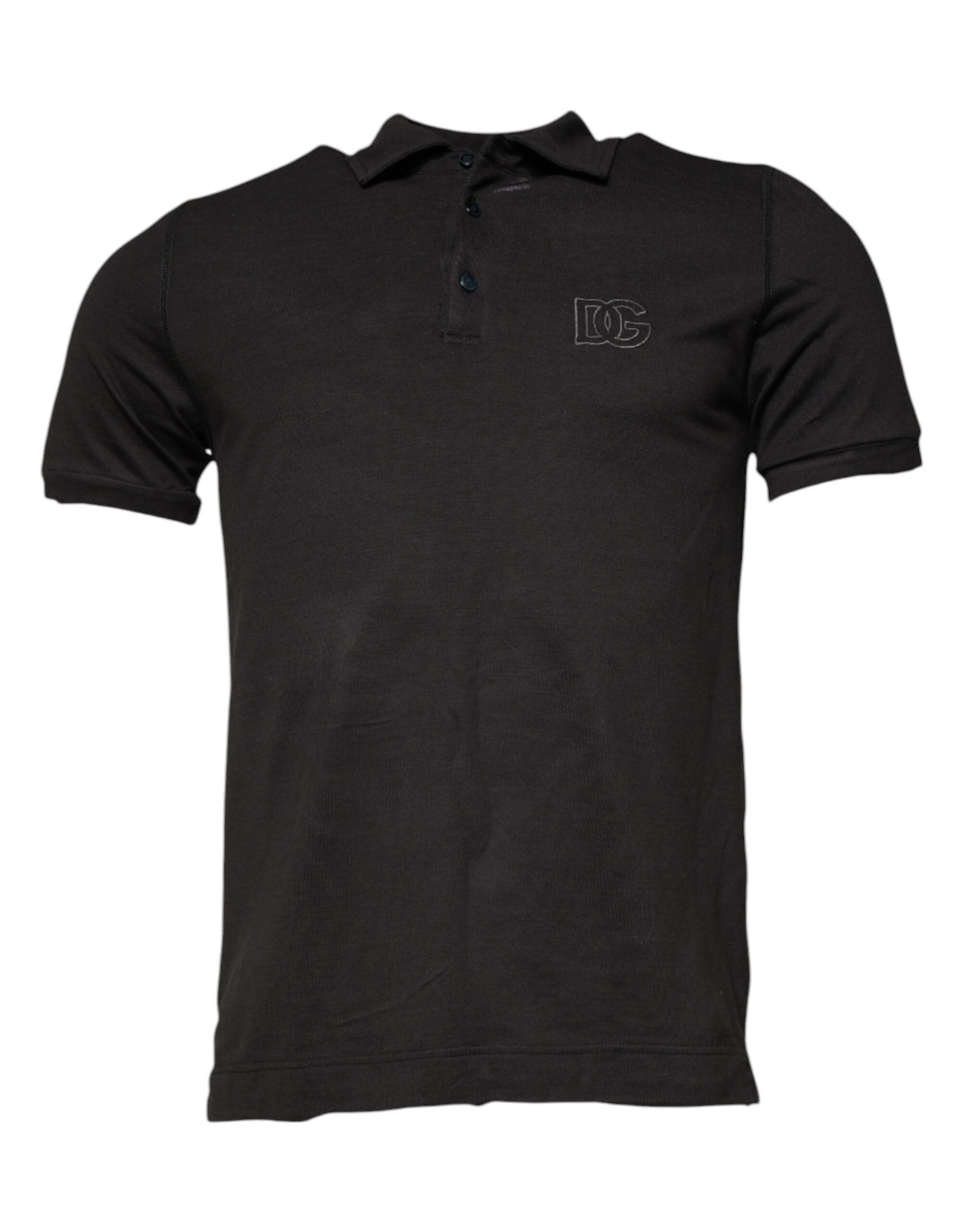 Tricou polo Dolce &amp; Gabbana gri închis cu guler și mânecă scurtă