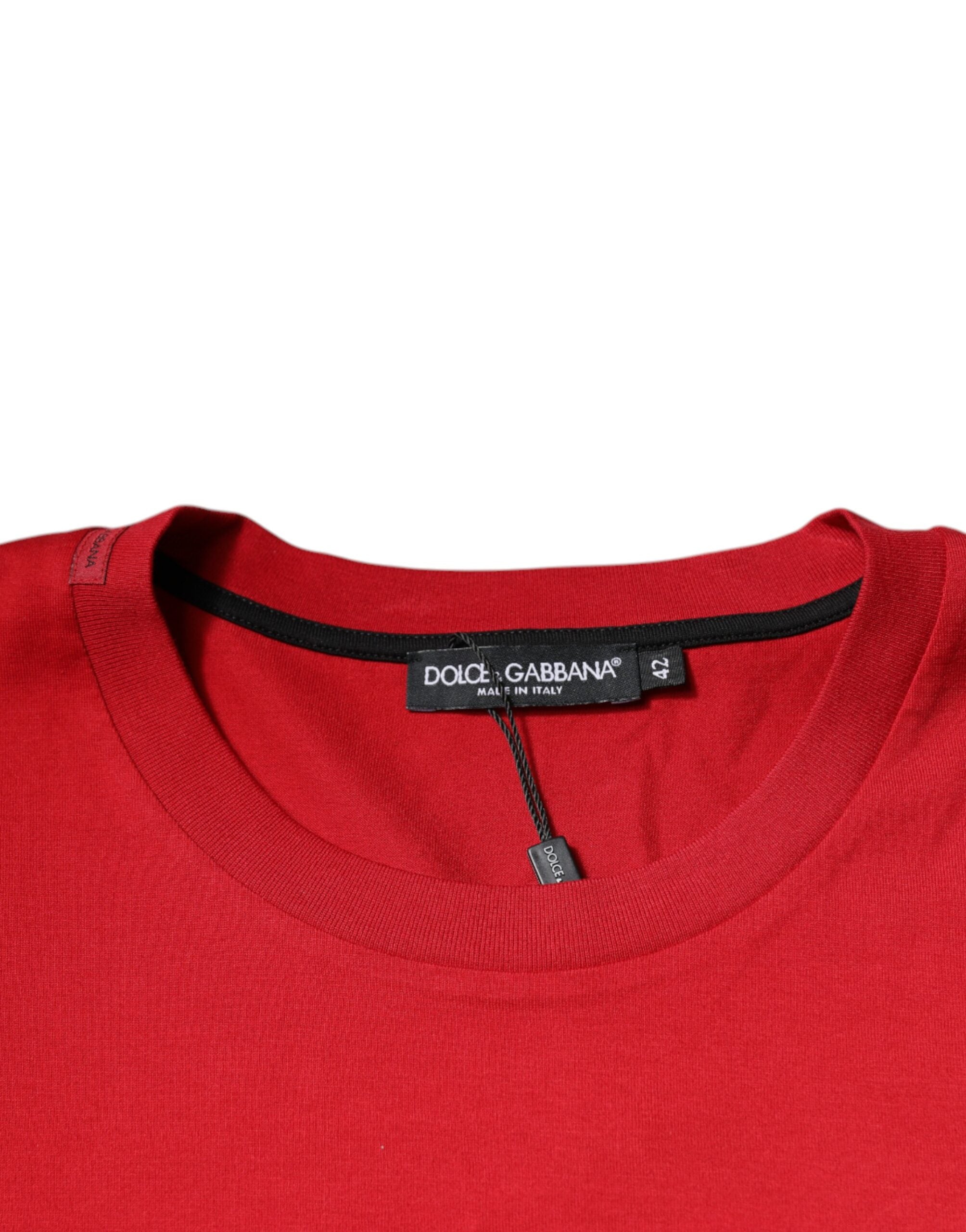 Tricou Dolce &amp; Gabbana cu guler rotund din bumbac și imprimeu cu logo roșu