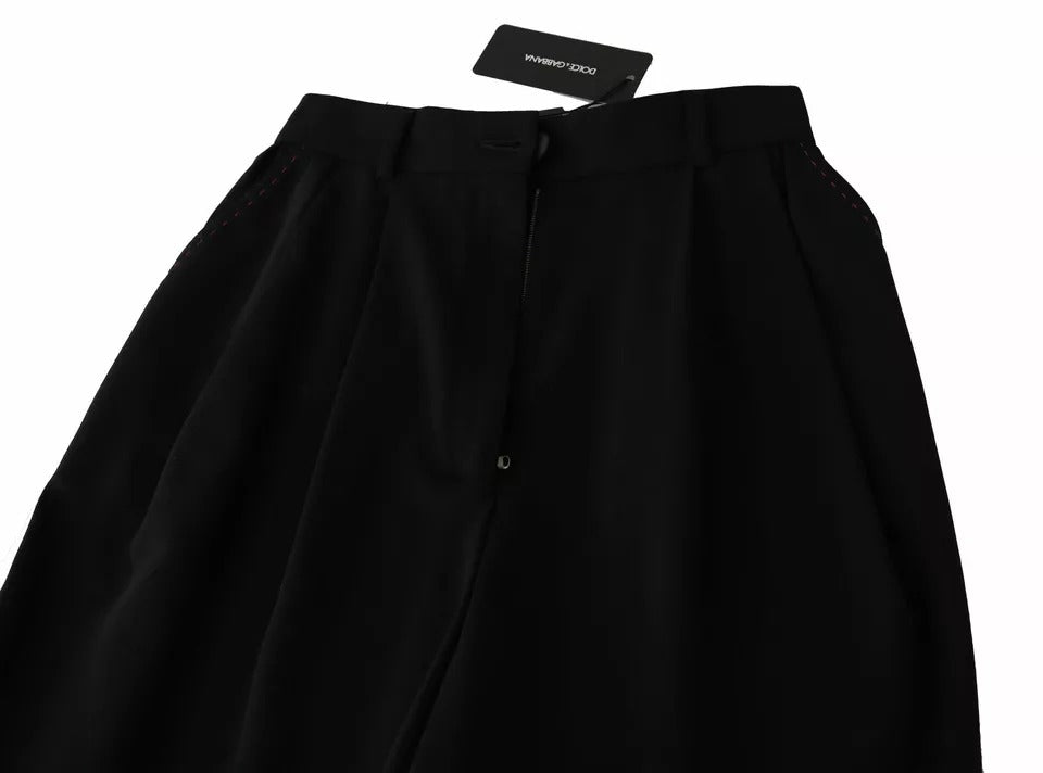 Dolce &amp; Gabbana – Schwarze, verkürzte Hose aus Wolle mit hoher Taille und Bügelfalten vorne