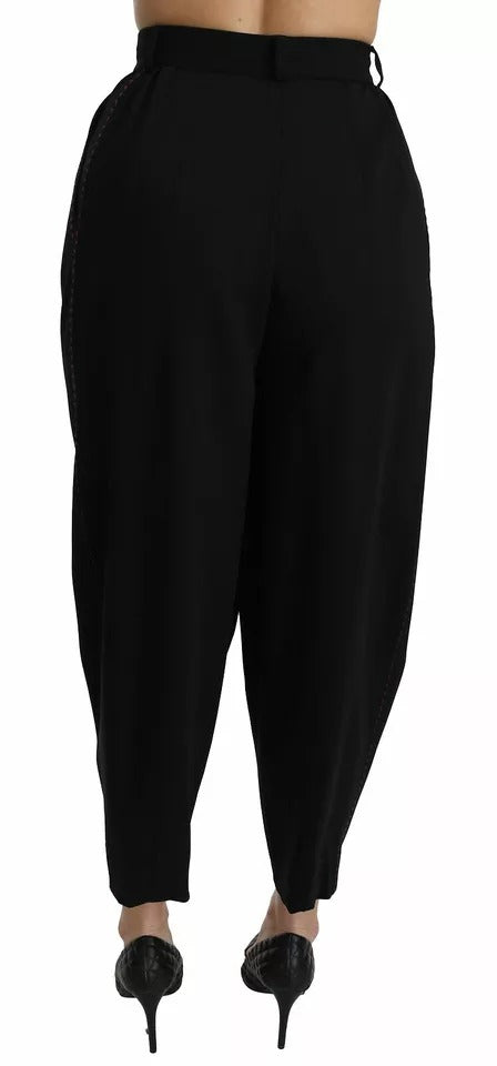 Dolce &amp; Gabbana – Schwarze, verkürzte Hose aus Wolle mit hoher Taille und Bügelfalten vorne