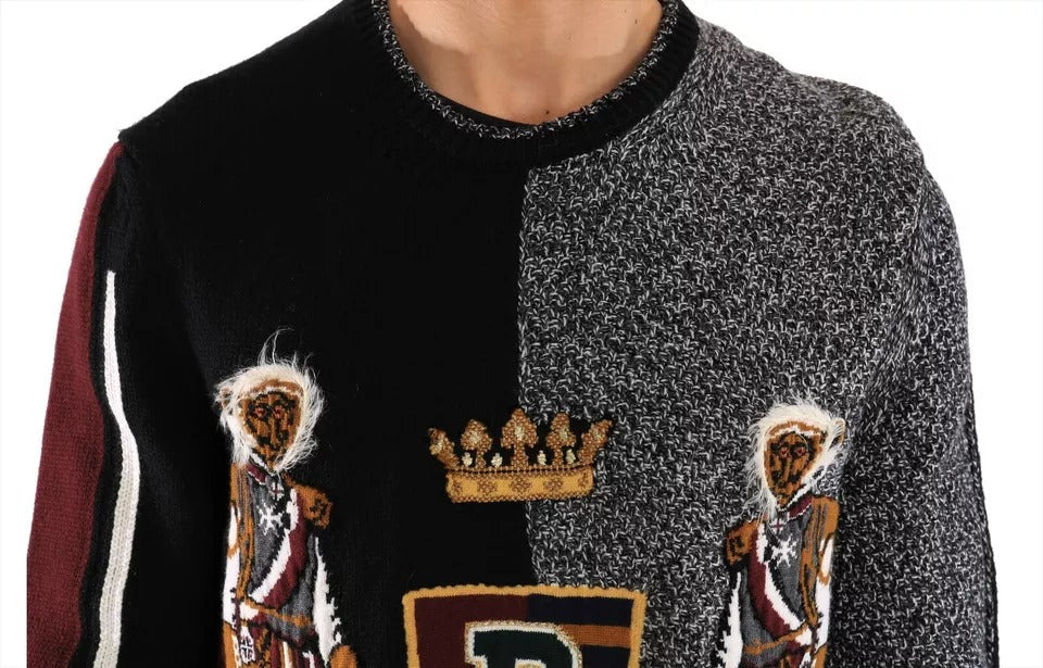 Dolce &amp; Gabbana Mehrfarbiger Strickpullover aus Kaschmirwolle mit KING Knight Monkey