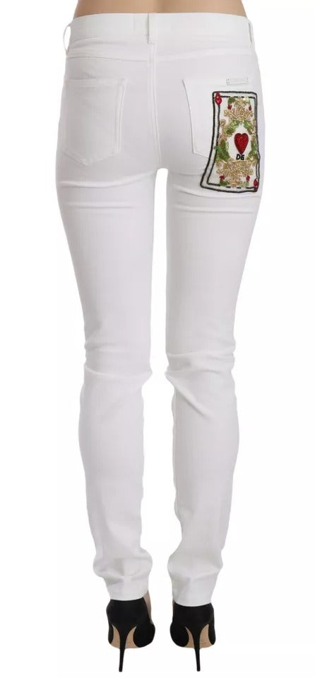 Dolce &amp; Gabbana – Weiße Skinny-Jeans mit Kristallverzierung