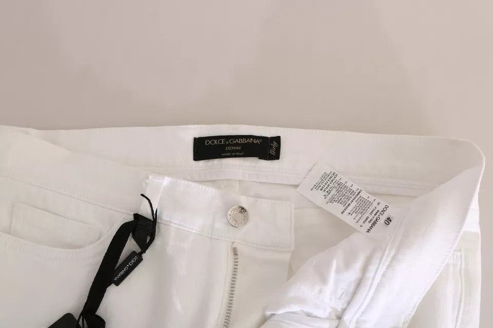 Dolce &amp; Gabbana – Weiße Skinny-Jeans mit Kristallverzierung