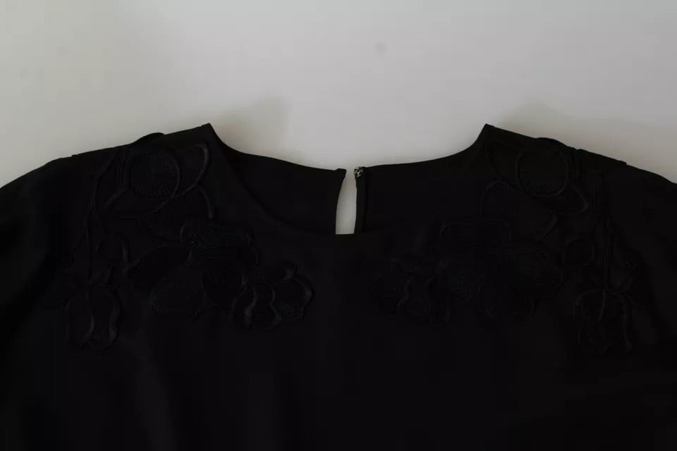 Bluză Dolce &amp; Gabbana neagră cu broderie florală din mătase