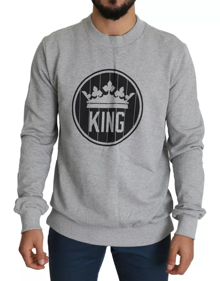 Dolce &amp; Gabbana Grauer Pullover aus Baumwolle mit Crown King-Print