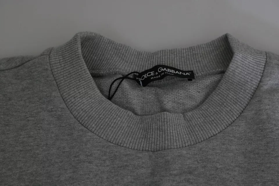 Pulover Dolce &amp; Gabbana gri cu imprimeu Crown King din bumbac
