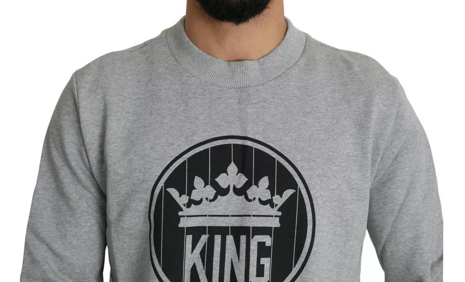 Pulover Dolce &amp; Gabbana gri cu imprimeu Crown King din bumbac