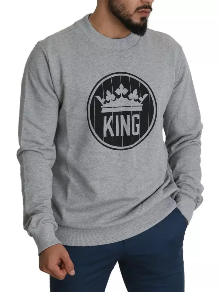 Pulover Dolce &amp; Gabbana gri cu imprimeu Crown King din bumbac