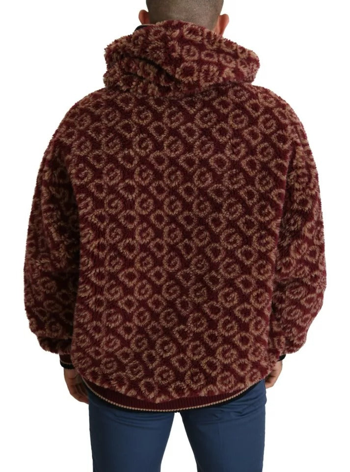 Pulover Dolce &amp; Gabbana cu glugă supradimensionată din lână roșie bej