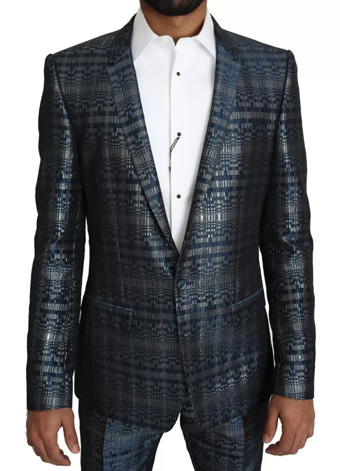 Dolce &amp; Gabbana Blau-Silber glänzender 2-teiliger Slim-Gold-Anzug