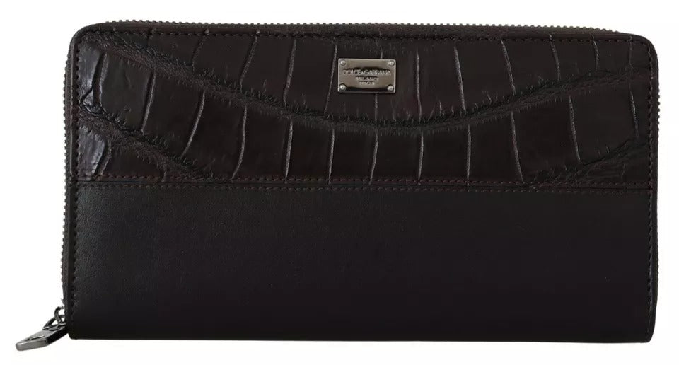 Portofel tip clutch continental Dolce &amp; Gabbana din piele exotică maro cu fermoar