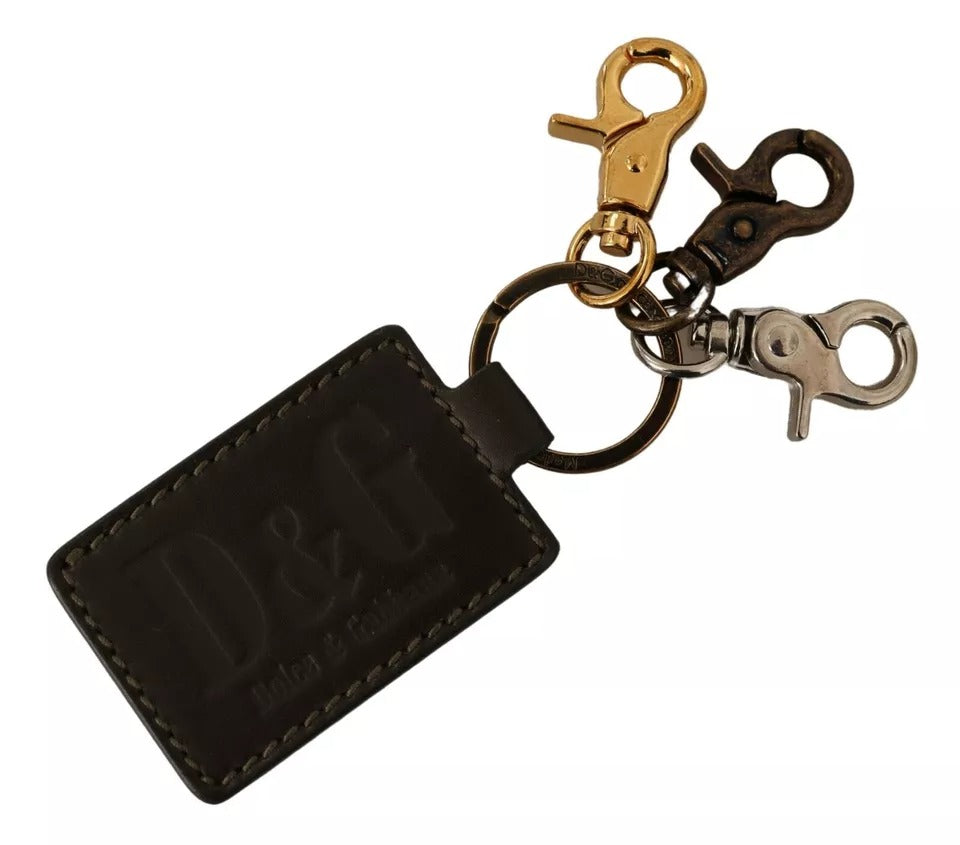 Breloc Dolce &amp; Gabbana din piele verde cu inel metalic cu cârlig și logo D&amp;G