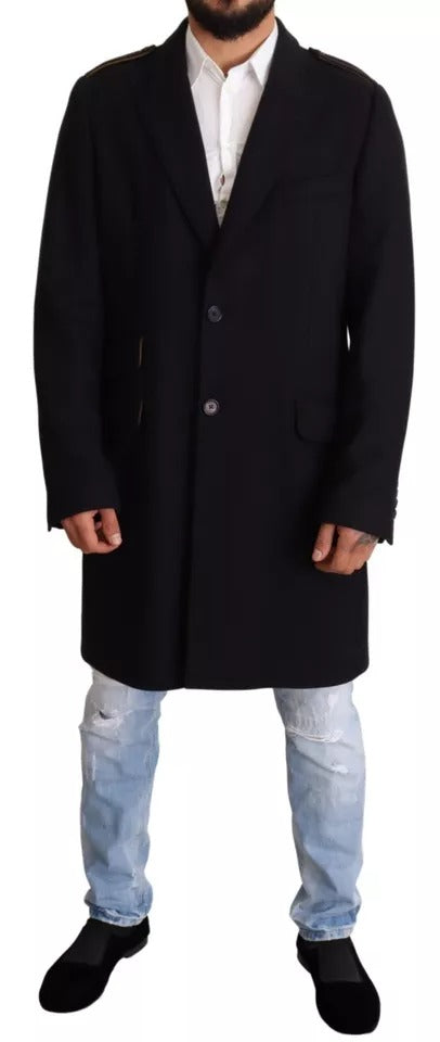 Trench lung din lână elastică Dolce &amp; Gabbana albastru
