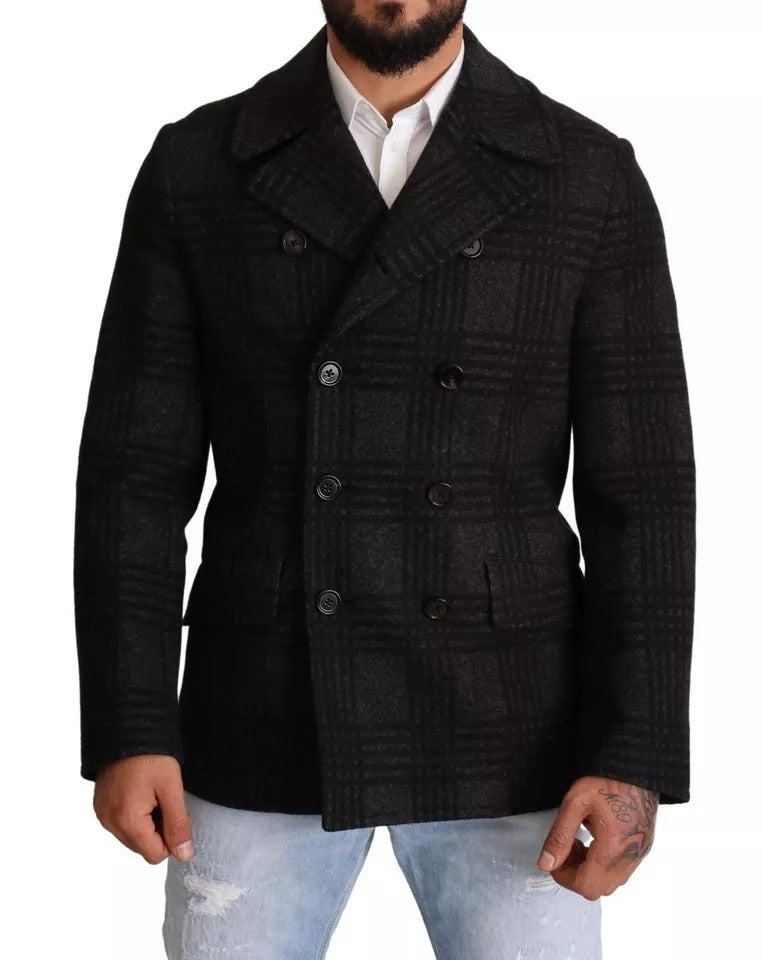 Dolce &amp; Gabbana Trench negru în carouri Jachetă din lână