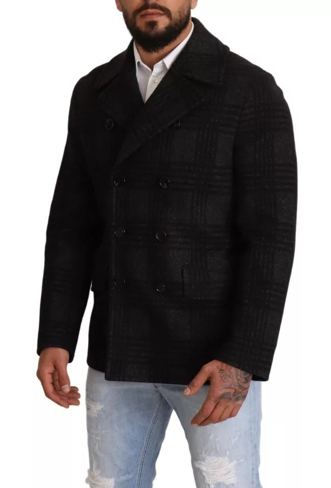 Dolce &amp; Gabbana Trench negru în carouri Jachetă din lână