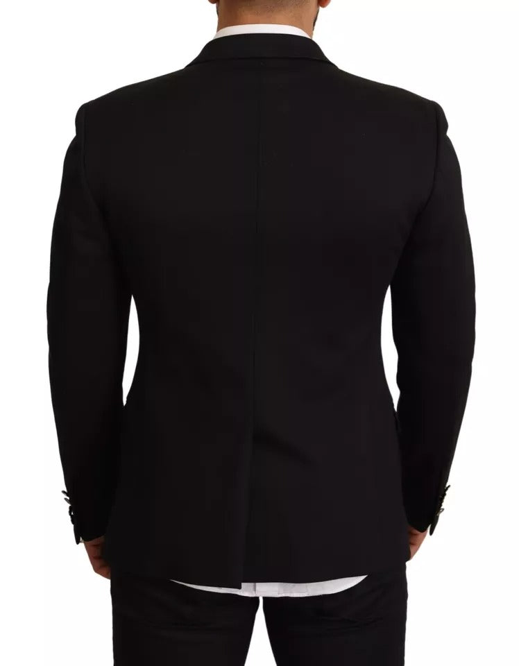 Dolce &amp; Gabbana – Slim Fit-Mantel-Blazerjacke aus schwarzer Baumwolle