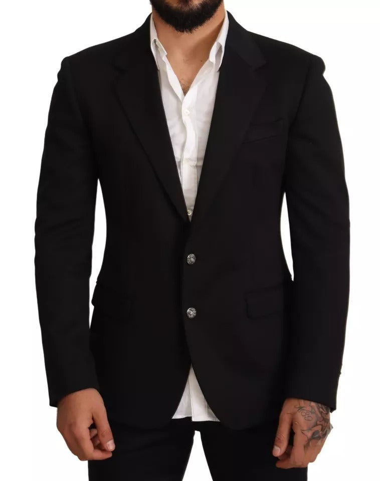 Dolce &amp; Gabbana – Slim Fit-Mantel-Blazerjacke aus schwarzer Baumwolle