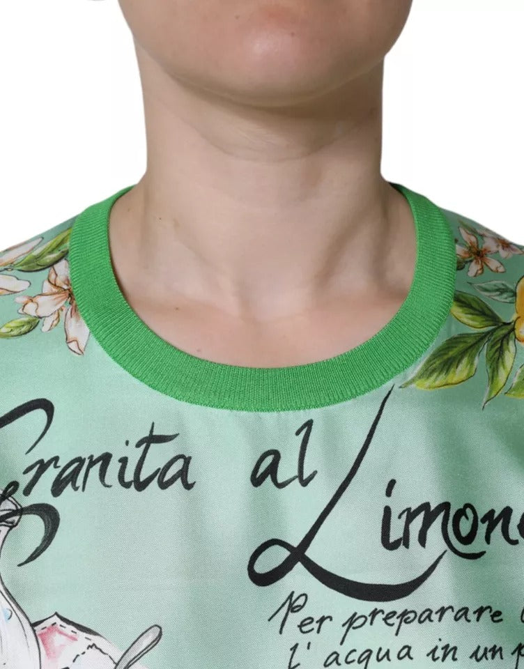Dolce &amp; Gabbana Grüner Seidenpullover „Granita Al Limone“ mit langen Ärmeln