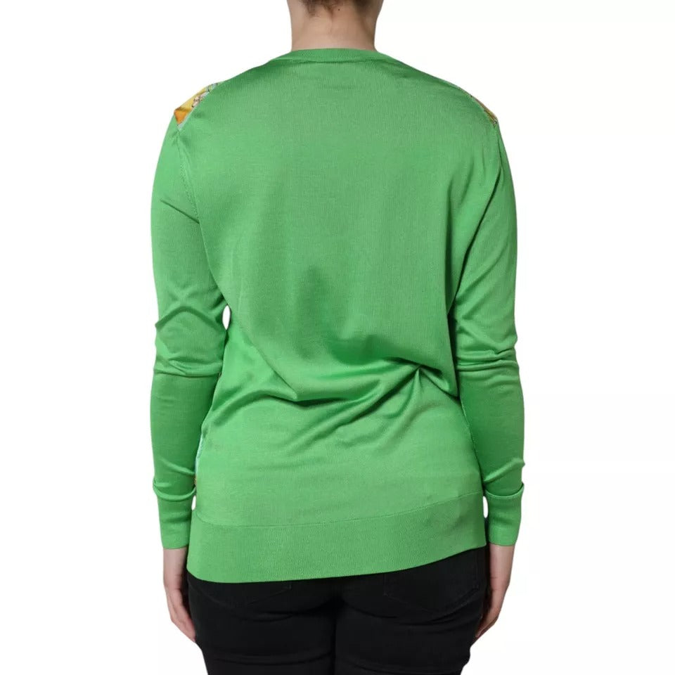 Dolce &amp; Gabbana Grüner Seidenpullover „Granita Al Limone“ mit langen Ärmeln