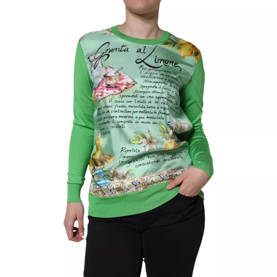 Dolce &amp; Gabbana Grüner Seidenpullover „Granita Al Limone“ mit langen Ärmeln