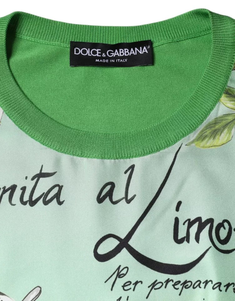 Dolce &amp; Gabbana Grüner Seidenpullover „Granita Al Limone“ mit langen Ärmeln
