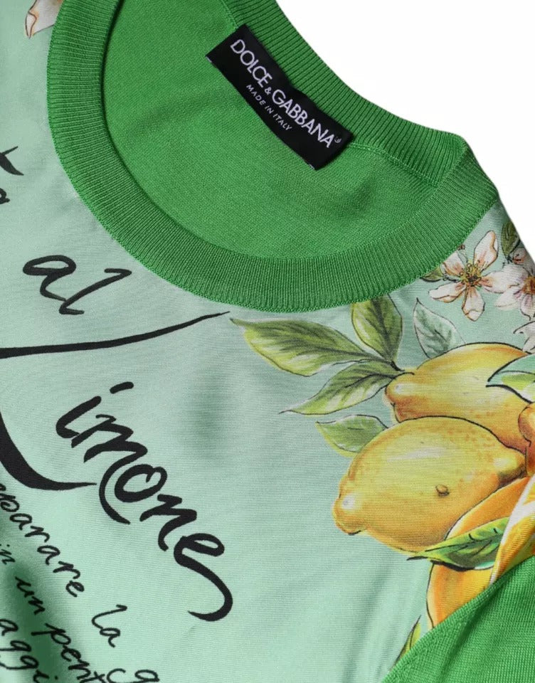 Dolce &amp; Gabbana Grüner Seidenpullover „Granita Al Limone“ mit langen Ärmeln