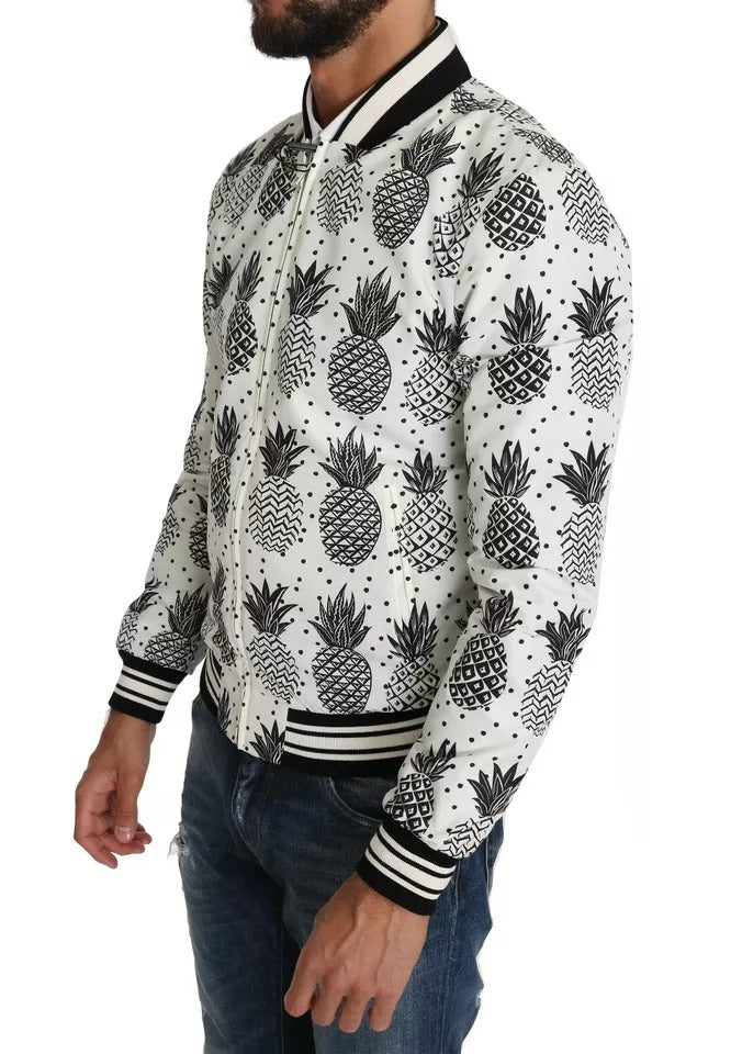 Jachetă Dolce &amp; Gabbana Albă Neagră cu Model de Ananas Bomber