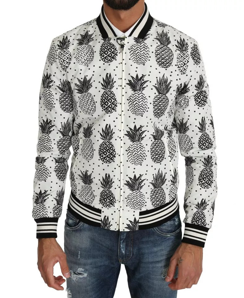 Jachetă Dolce &amp; Gabbana Albă Neagră cu Model de Ananas Bomber