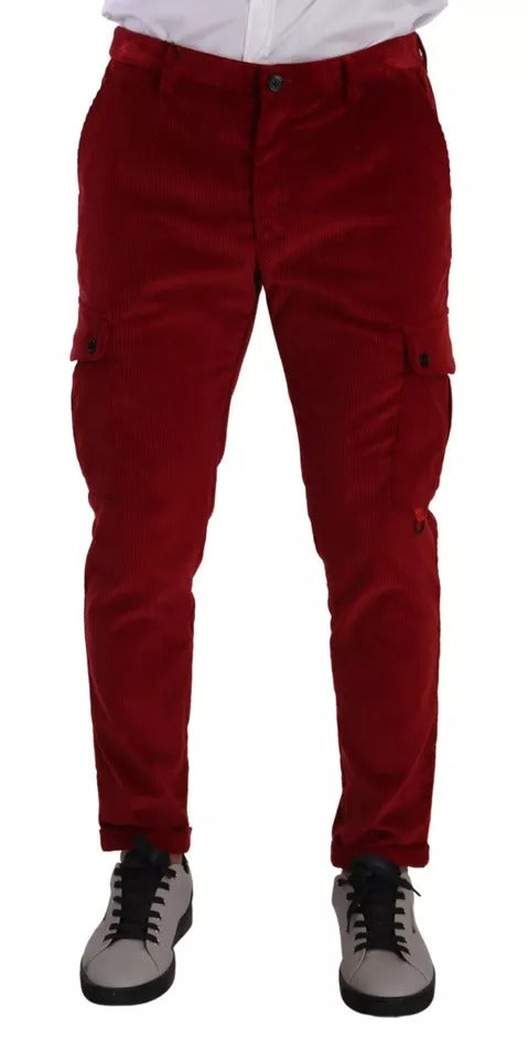 Dolce &amp; Gabbana – Rote Cargo-Röhrenhose aus Cord-Baumwolle