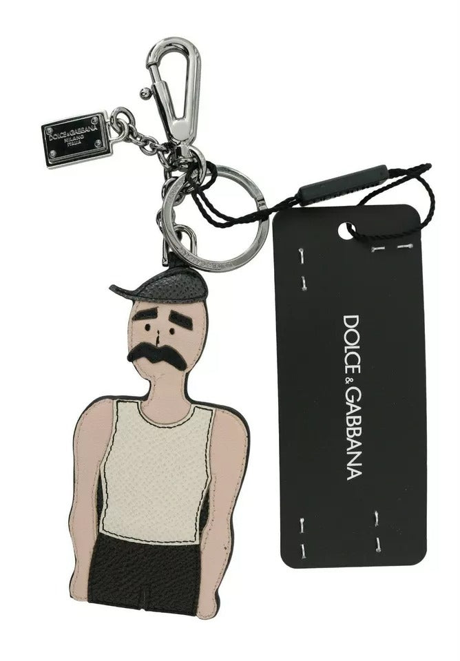Breloc Dolce &amp; Gabbana din piele neagră cu insignă pescărească și logo