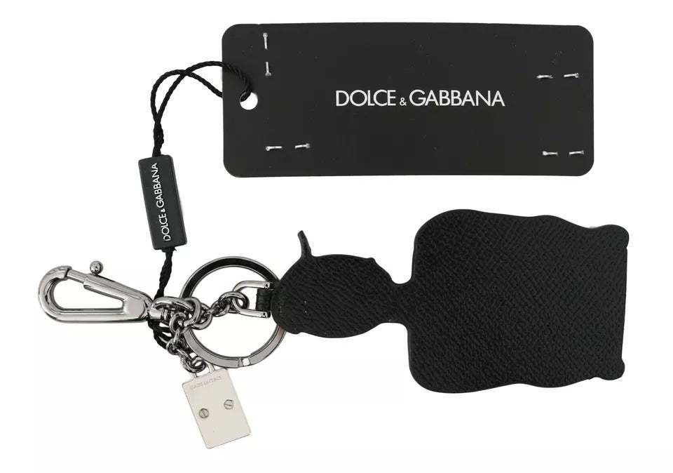 Breloc Dolce &amp; Gabbana din piele neagră cu insignă pescărească și logo