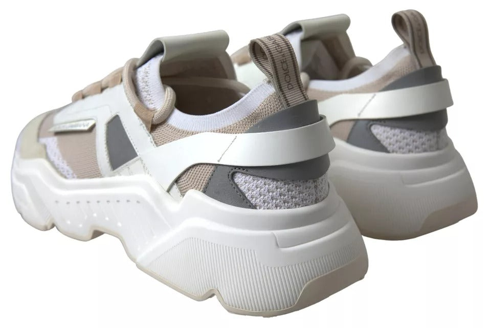 Dolce &amp; Gabbana Weiß Beige Leder Sport DAYMASTER Schuhe Sneakers