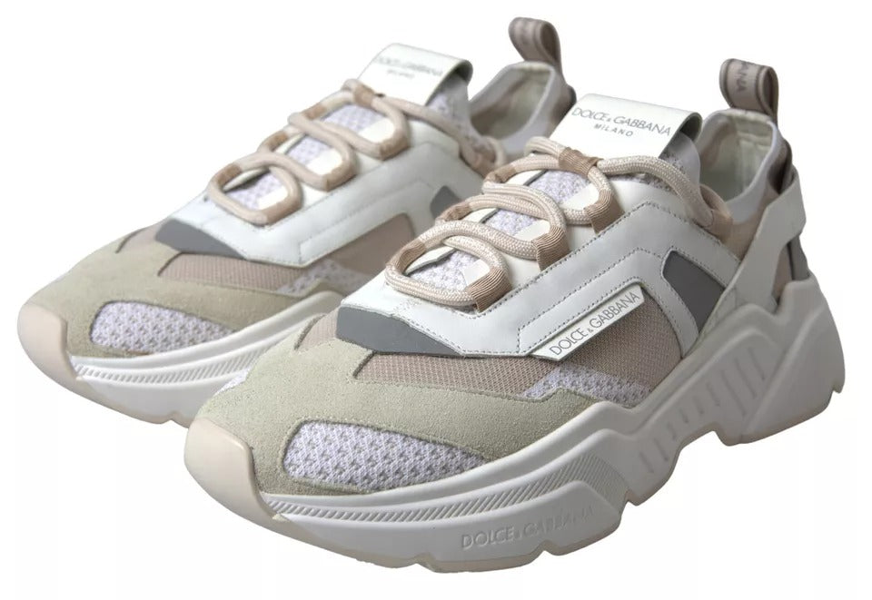 Dolce &amp; Gabbana Weiß Beige Leder Sport DAYMASTER Schuhe Sneakers