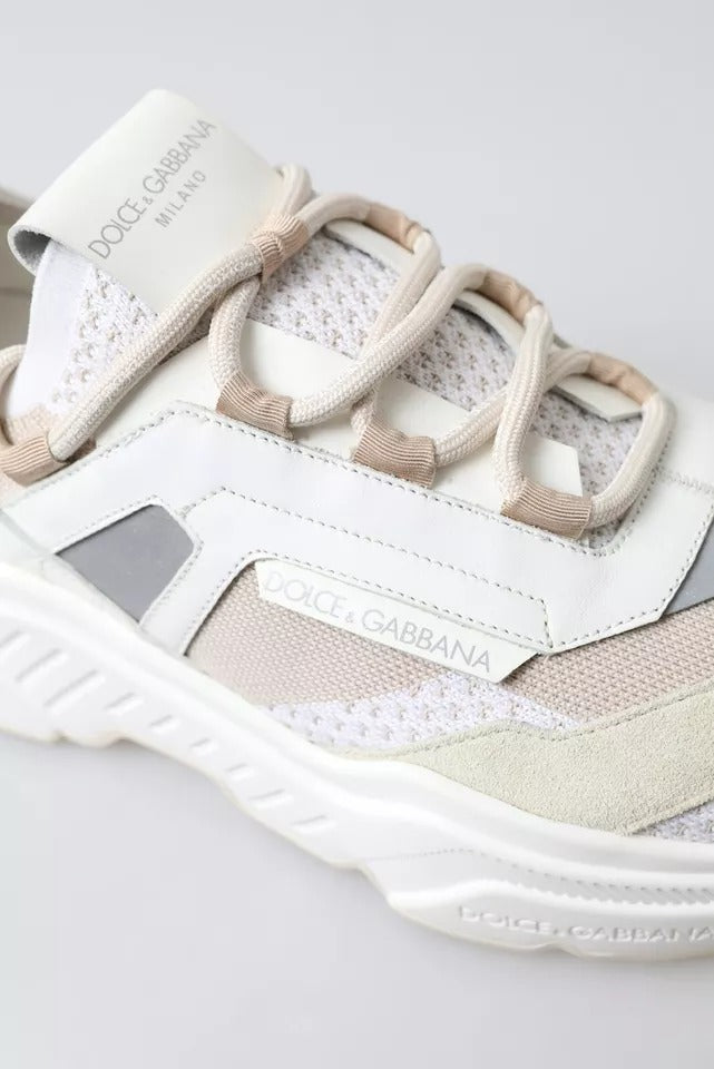 Dolce &amp; Gabbana Weiß Beige Leder Sport DAYMASTER Schuhe Sneakers