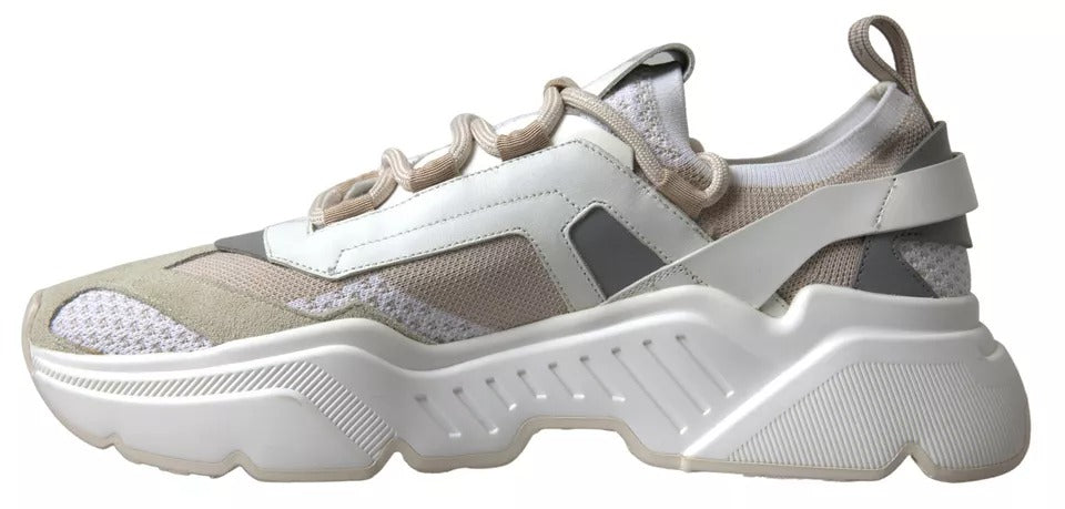 Dolce &amp; Gabbana Weiß Beige Leder Sport DAYMASTER Schuhe Sneakers