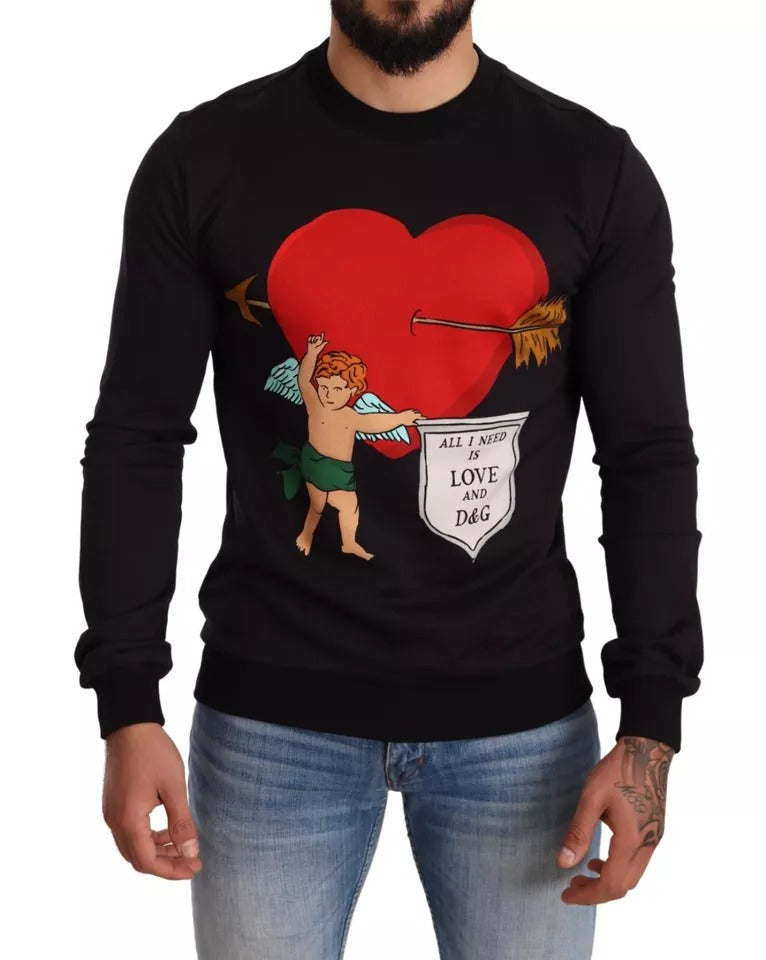 Dolce &amp; Gabbana – Schwarzes Sweatshirt mit Cupid-Print