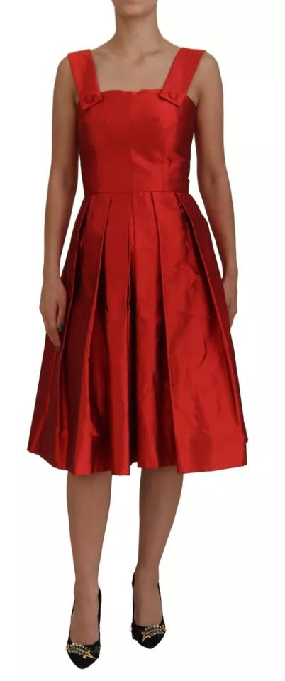 Rochie midi plisată din satin și mătase roșie Dolce &amp; Gabbana, cu model A