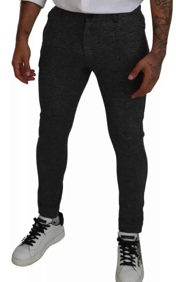 Dolce &amp; Gabbana – Graue Skinny-Hose aus Viskose mit Chevron-Muster