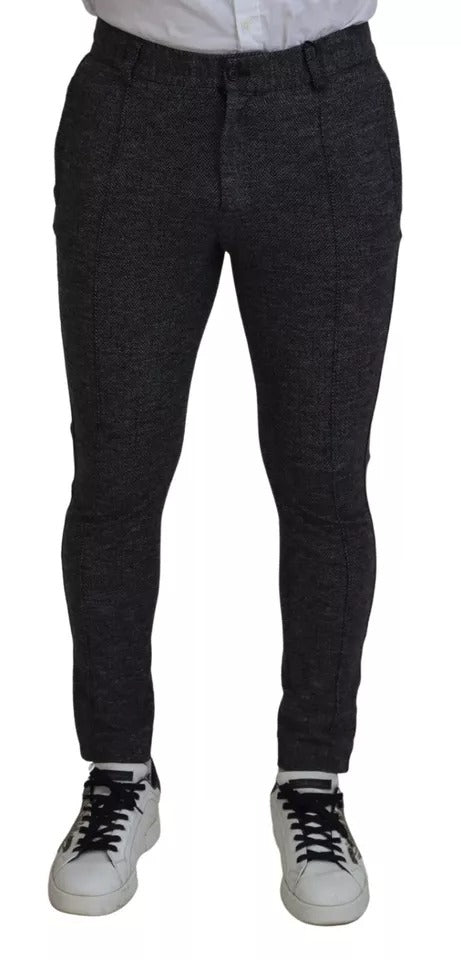 Dolce &amp; Gabbana – Graue Skinny-Hose aus Viskose mit Chevron-Muster