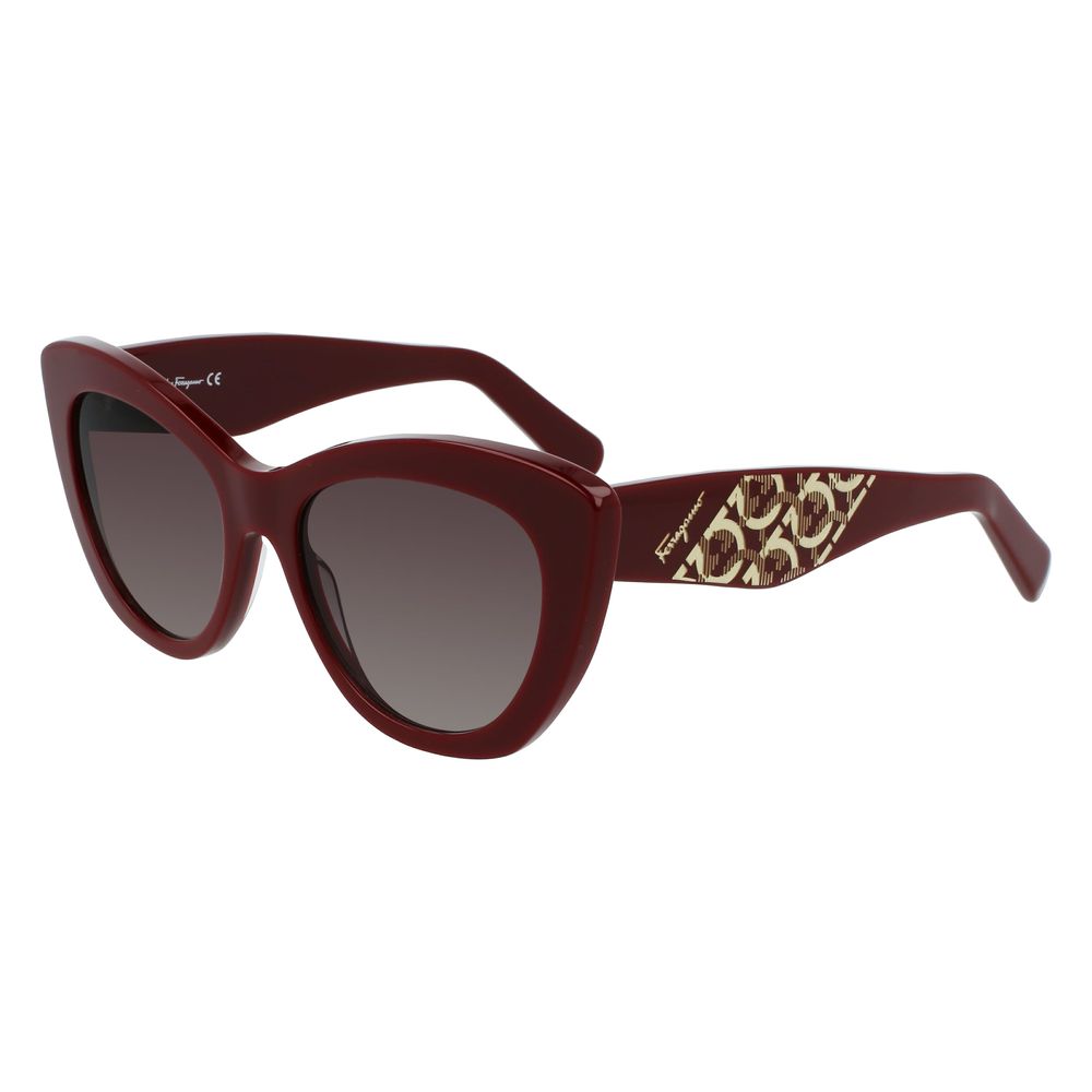 Salvatore Ferragamo – Bordeauxfarbene Sonnenbrille aus Kalbshaar