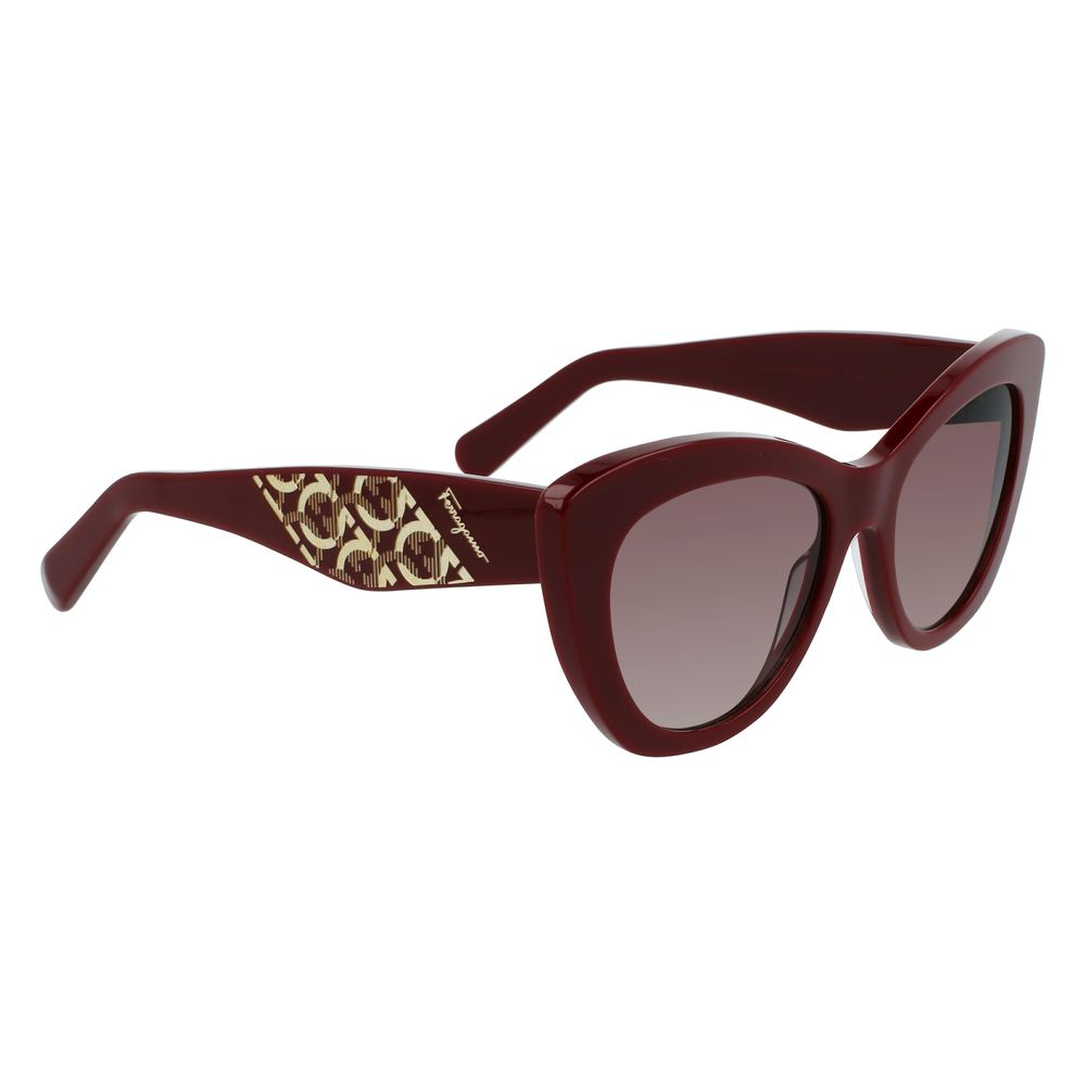 Salvatore Ferragamo – Bordeauxfarbene Sonnenbrille aus Kalbshaar