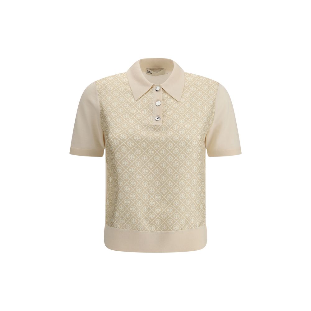 Tricou polo din lână și mătase Tory Burch