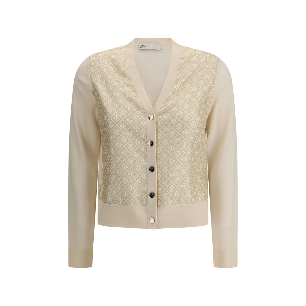 Tory Burch Cardigan aus Seide und Wolle mit Logos