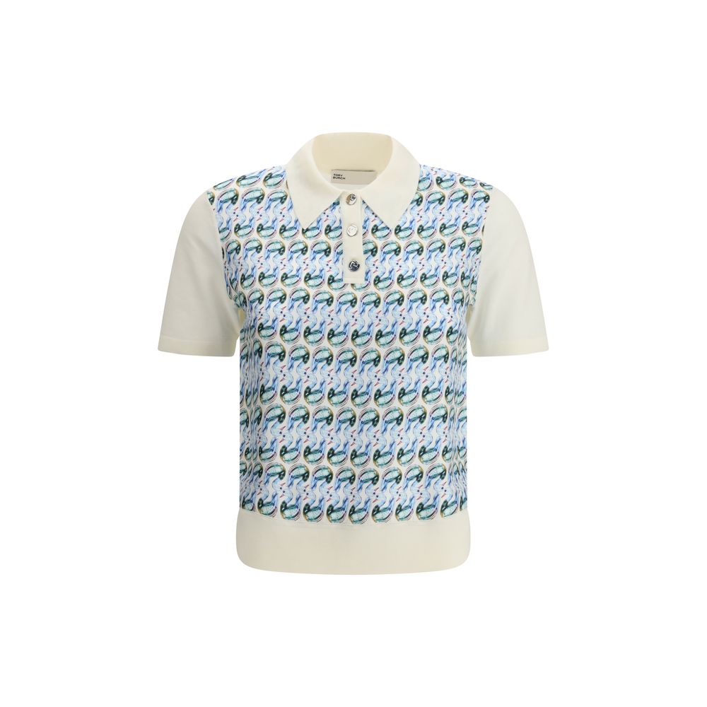 Tricou polo din lână și mătase Tory Burch