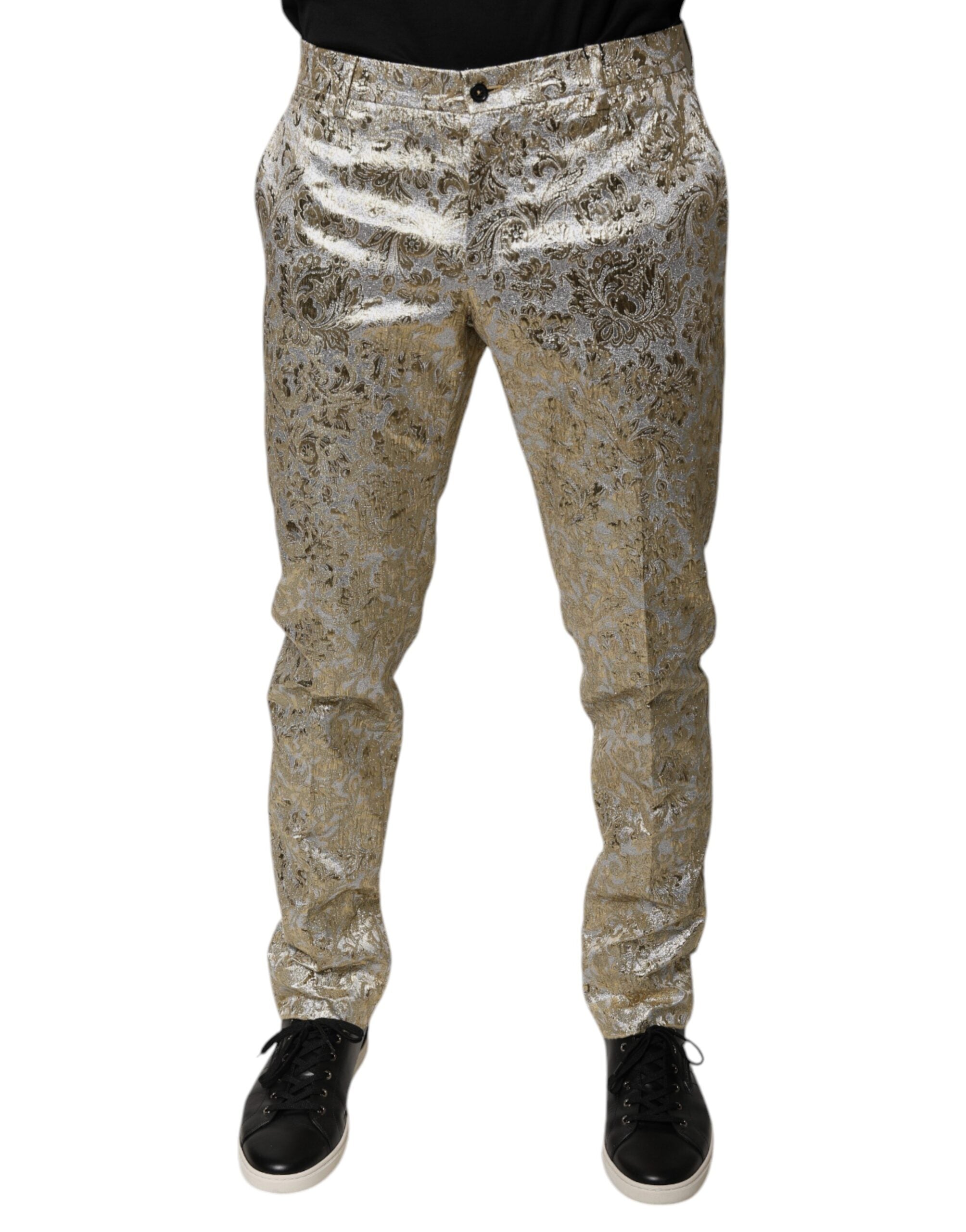 Dolce &amp; Gabbana – Anzughose aus goldfarbenem Jacquard mit Blumenmuster für Herren