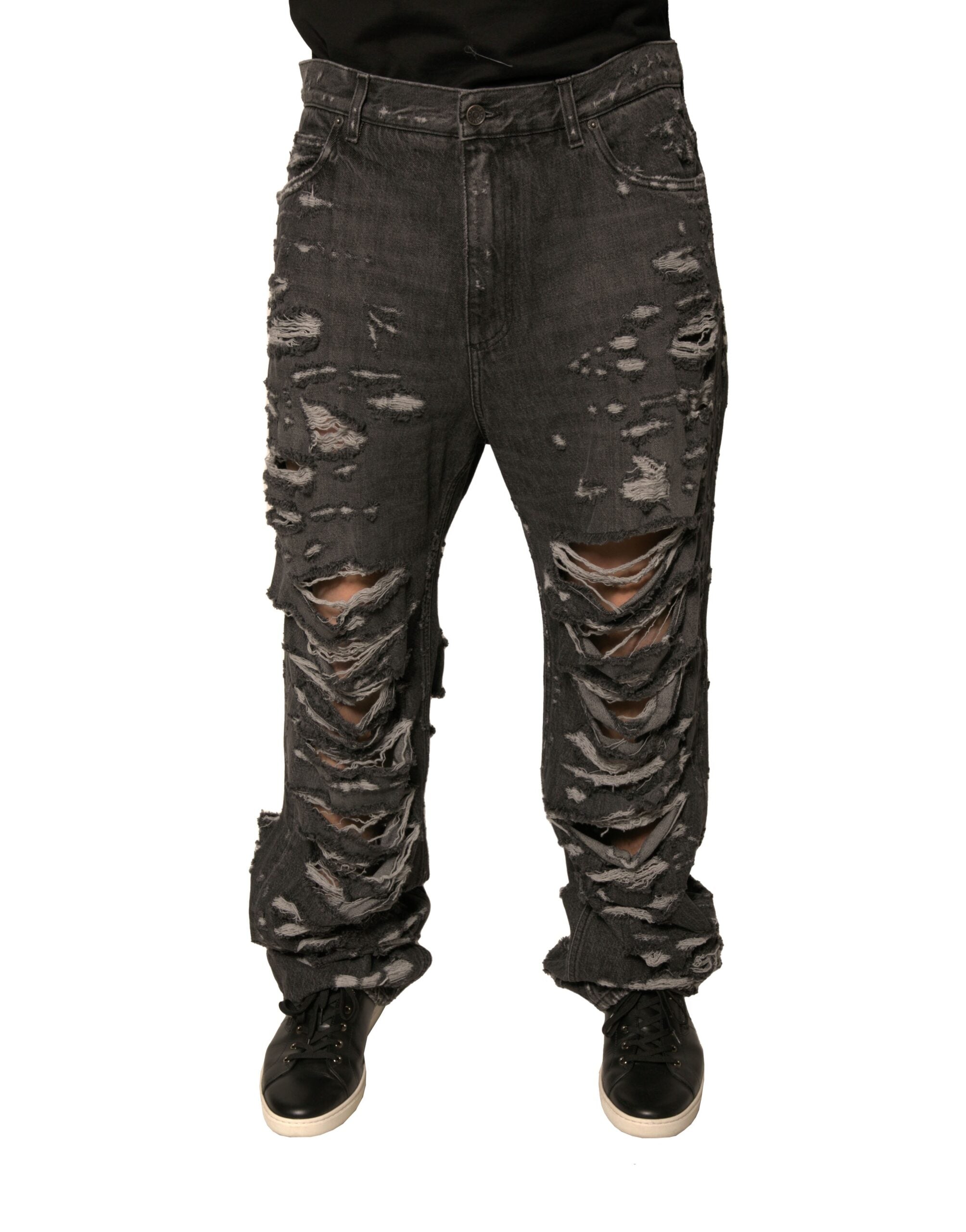 Dolce &amp; Gabbana Graue, zerfetzte, gerade geschnittene Jeans aus Baumwolle für Herren