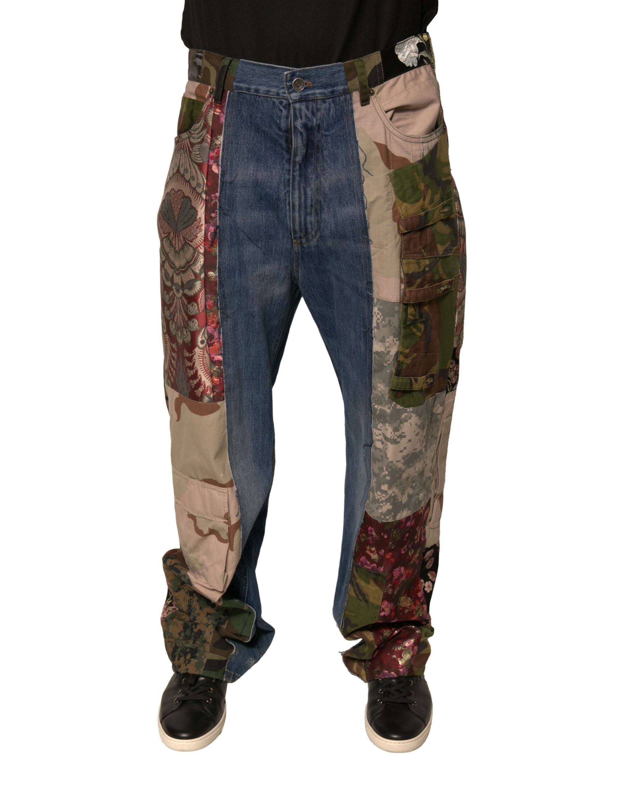 Dolce &amp; Gabbana Blaue Patchwork-Jeans aus Baumwolle mit geradem Schnitt