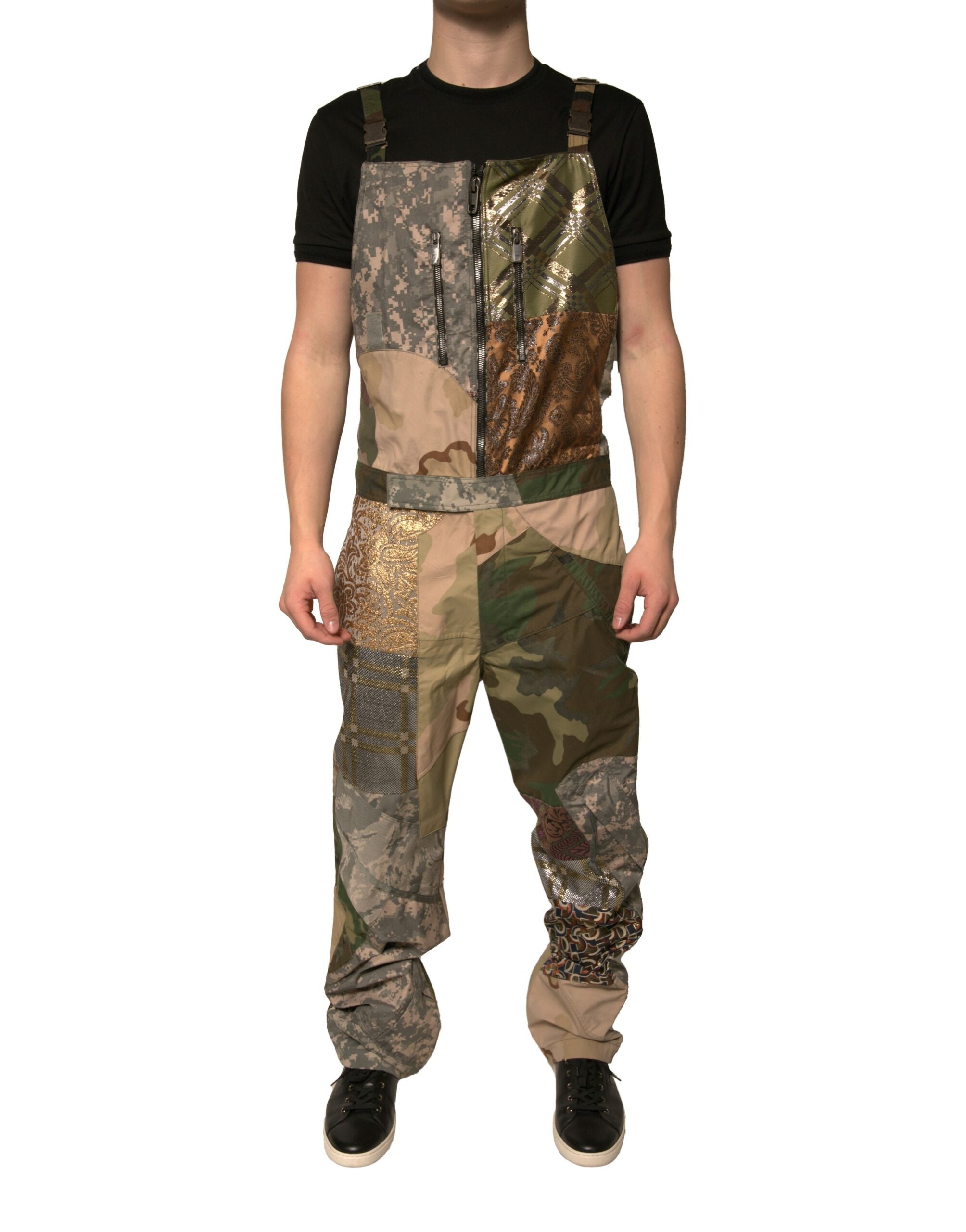 Dolce &amp; Gabbana Mehrfarbige Patchwork-Latzhose in Camouflage