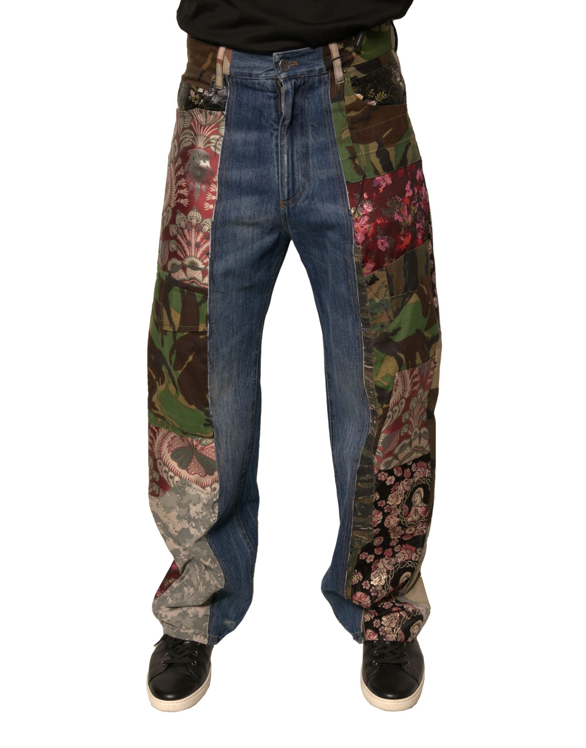 Dolce &amp; Gabbana Blaue Patchwork-Jeans aus Baumwolle mit geradem Schnitt